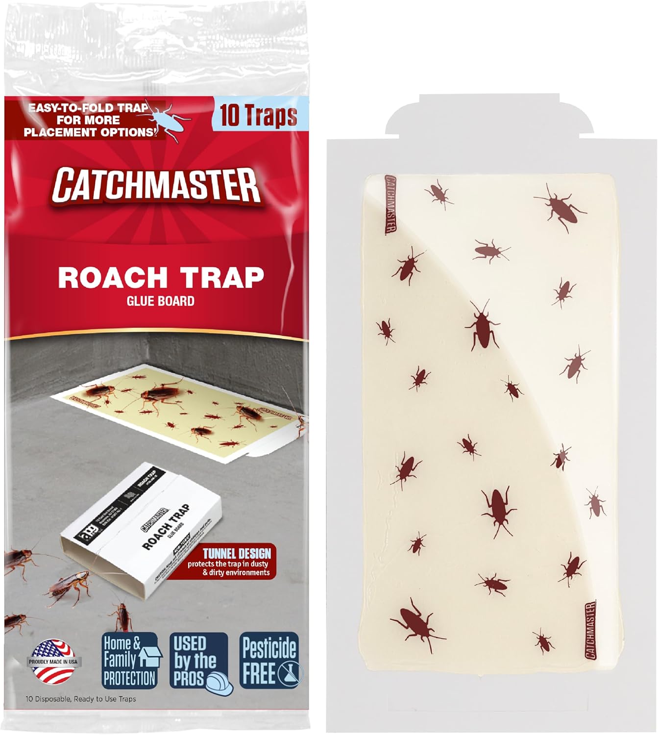 Catchmaster Roach Trap Glue Boards 10-Pk, Adhesive Bug Catcher, Scorpi