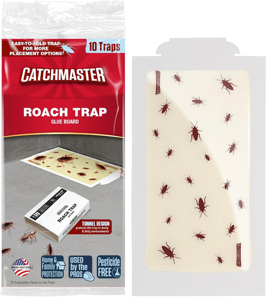 Catchmaster Roach Trap Glue Boards 10-Pk, Adhesive Bug Catcher, Scorpi