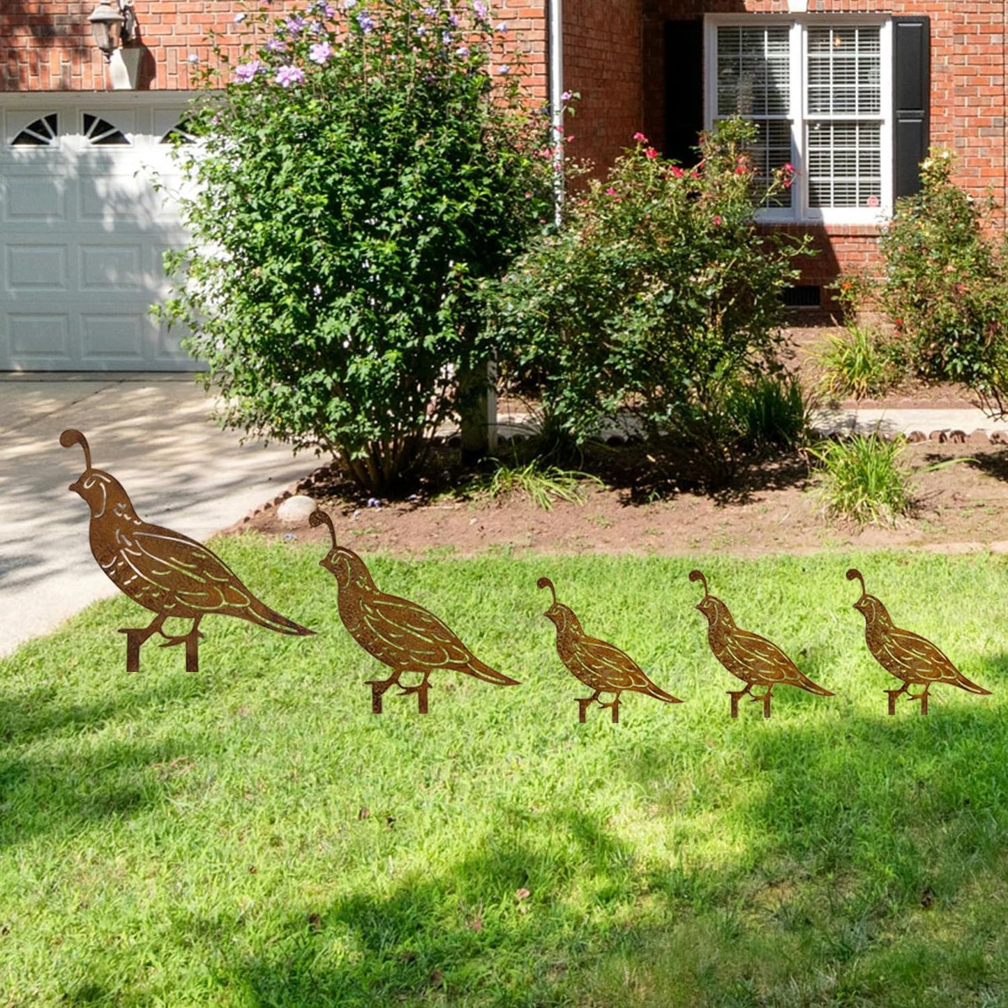 5PCS Rusty Quail Family Decorative Garden Stakes, Metal Birds Yard Decor, Bird Lover Gifts for Women Mom Grandma Wife, Metal Birds Statues Garden Sculptures and Yard Art, Patio, Lawn Ornaments