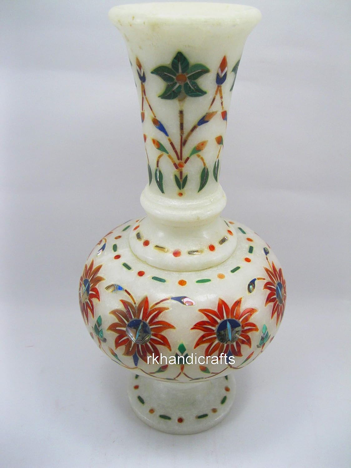 8 Inches Floral Pattern Inlay Work Flower Pot for Garden Area Decor Wh