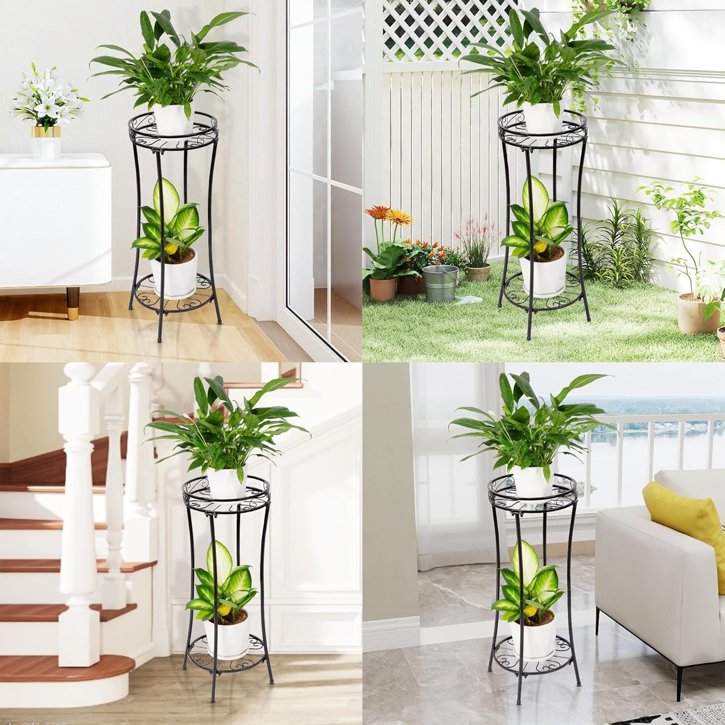 Plant Stand Indoor Outdoor 2 Tier 29" Tall Metal Heavy Duty Rustproof 