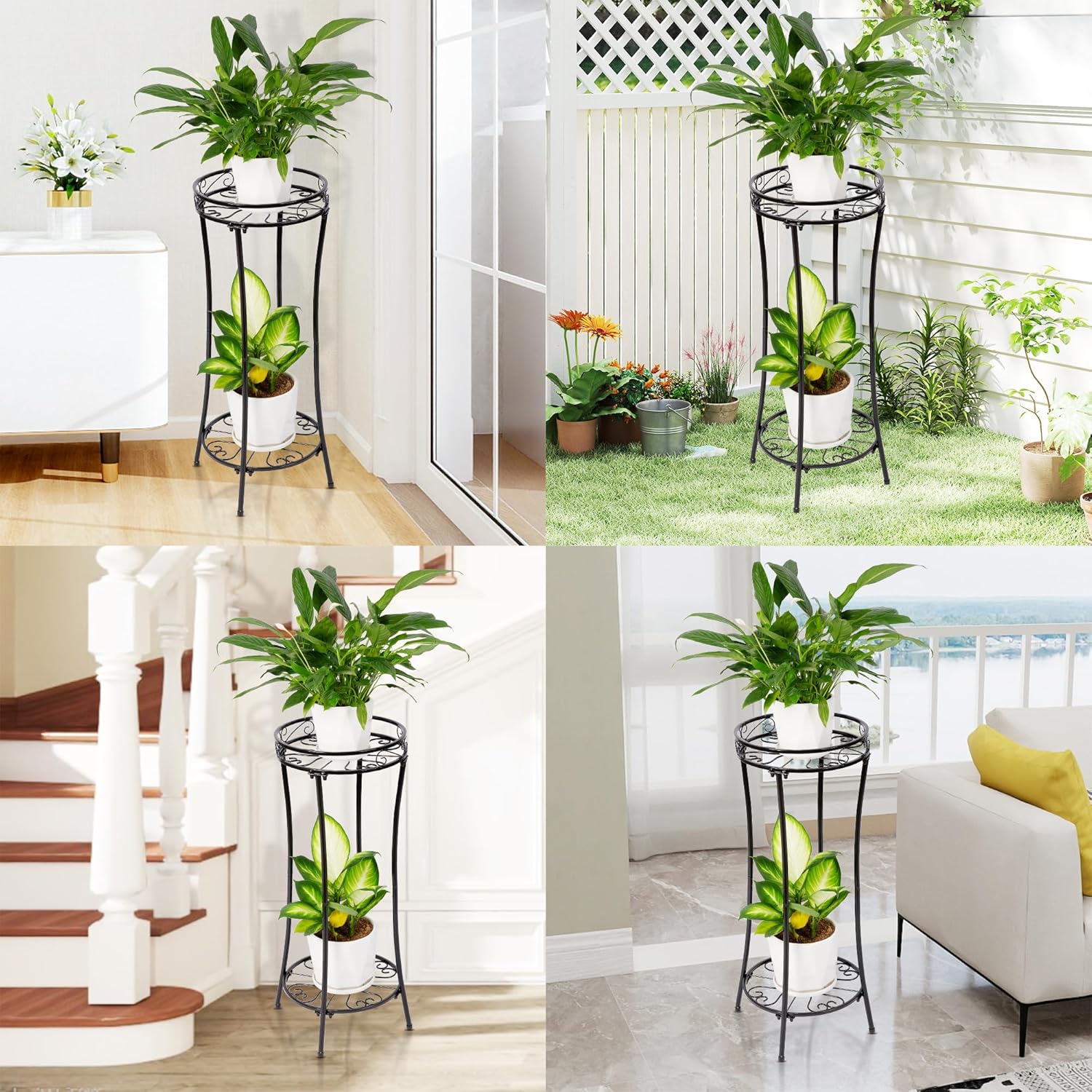 Plant Stand Indoor Outdoor 2 Tier 29" Tall Metal Heavy Duty Rustproof 