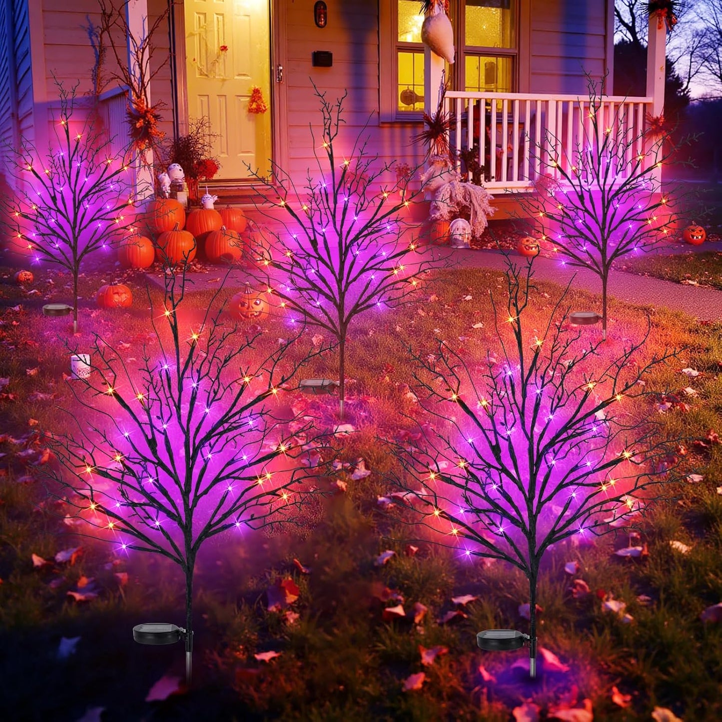 Halloween Solar Pathway Lights 2PCS, Halloween Outdoor Decorations, Artificial Tree Waterproof LED Lights for Lawn Yard Garden Driveway Porch Walkway, Auto On/Off