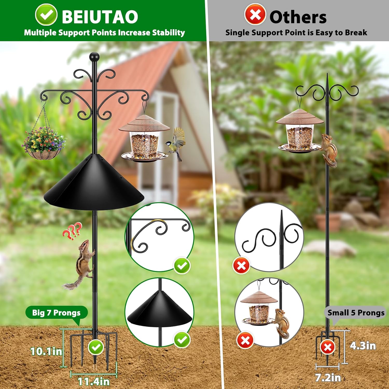 Bird Feeder Pole for Outdoors Heavy Duty Squirrel Proof, 2 Pack 108 In