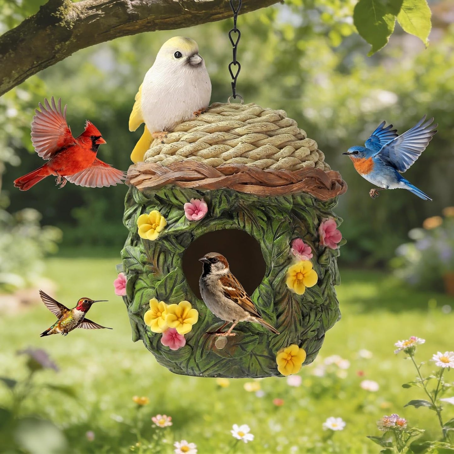 Bird Houses for Outside Bird Nesting Design Resin Birdhouse, Garden Ou
