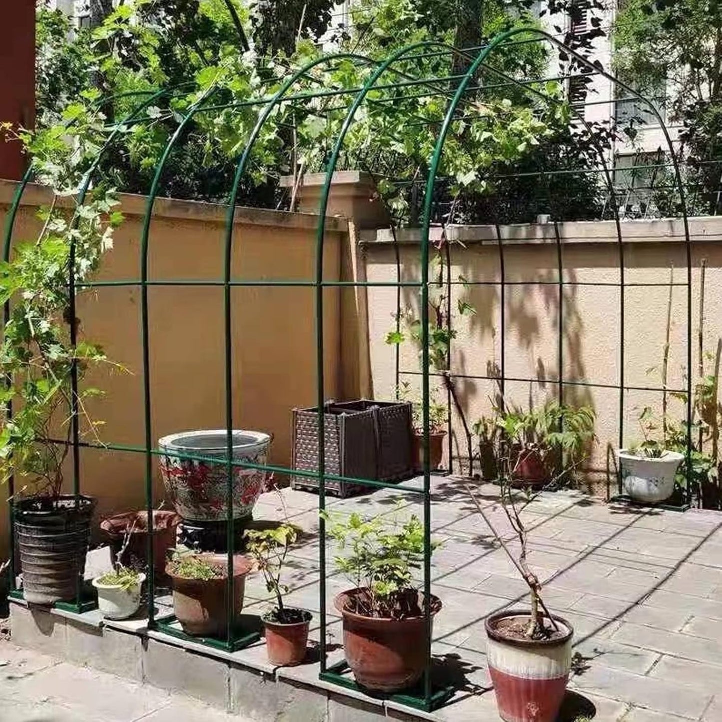 Green Metal Garden Arch - 2.86x2.2m Rose Trellis for Climbing Plants, Outdoor Wedding Decor, Flower Support Rack for Backyard Lawn & Garden Landscaping