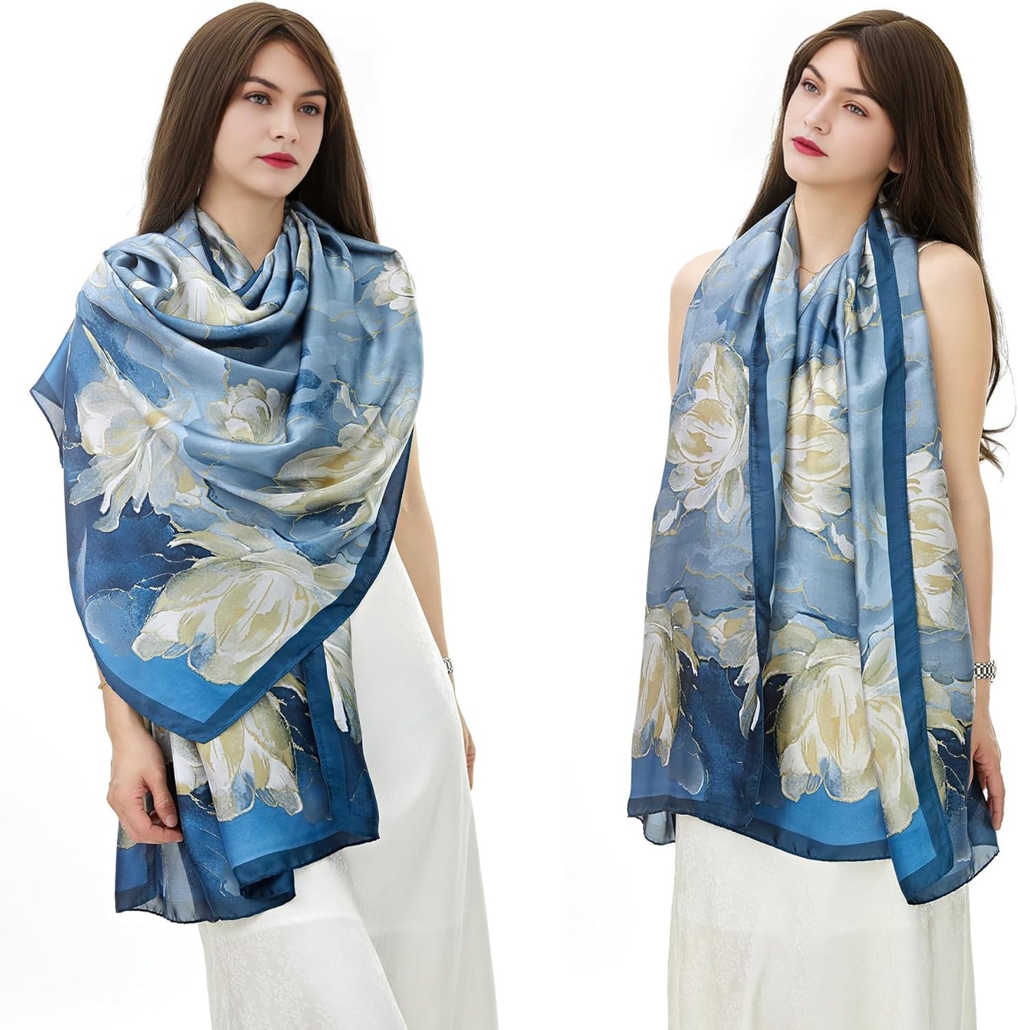 YOUR SMILE Large Mulberry Silk Feeling Long Stain Scarf Lightweight Su