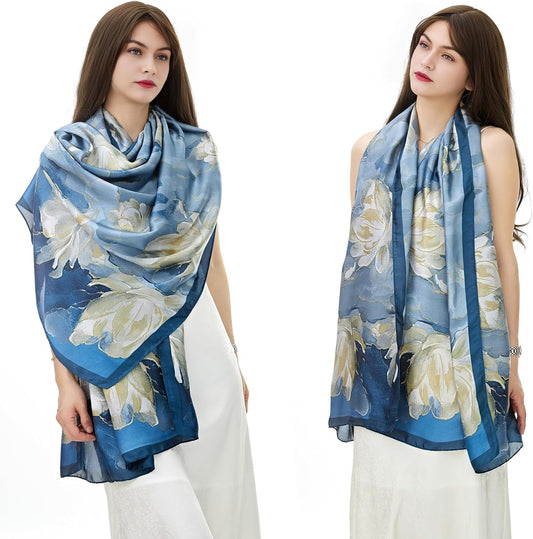 YOUR SMILE Large Mulberry Silk Feeling Long Stain Scarf Lightweight Su