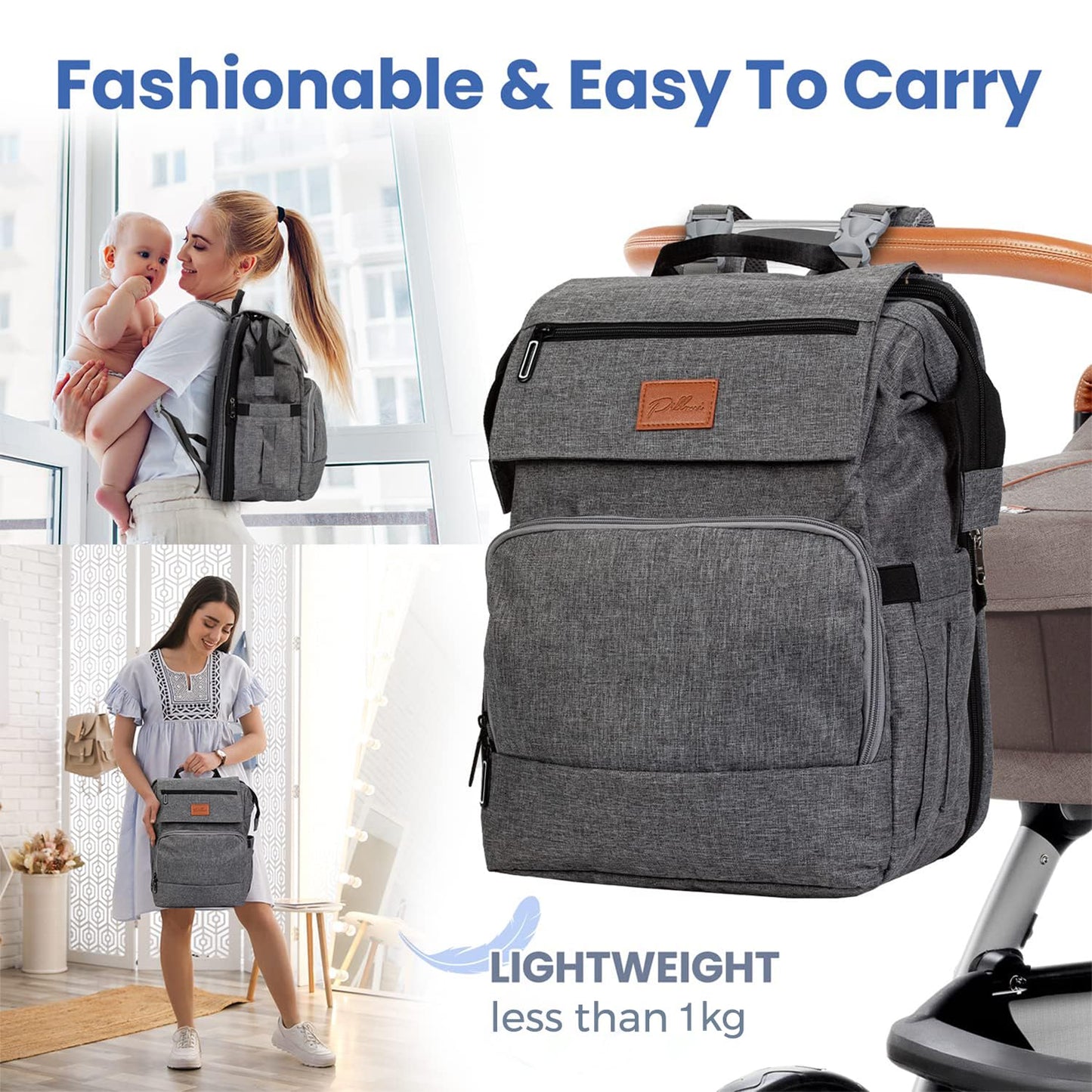 PILLANI Baby Diaper Bag Backpack - Baby Bags for Girls & Boys, Large W