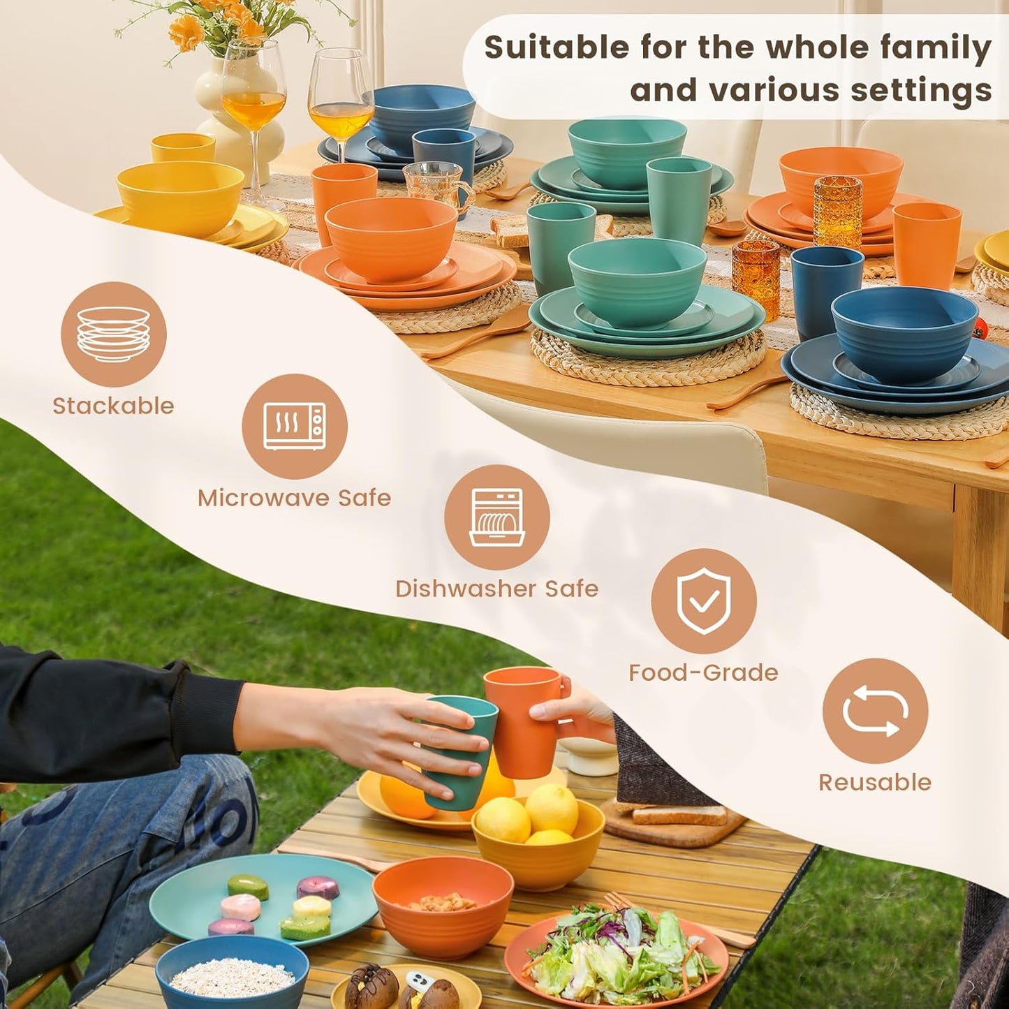 Homienly 40-Piece Premium Wheat Straw Dinnerware Sets, Service for 8, 
