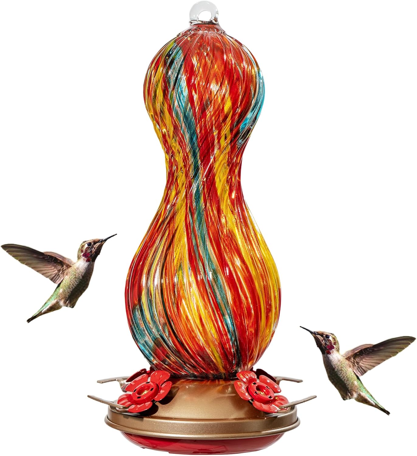 Hummingbird Feeder for Outdoors Hanging, Hand Blown Glass 24 OZ Capaci