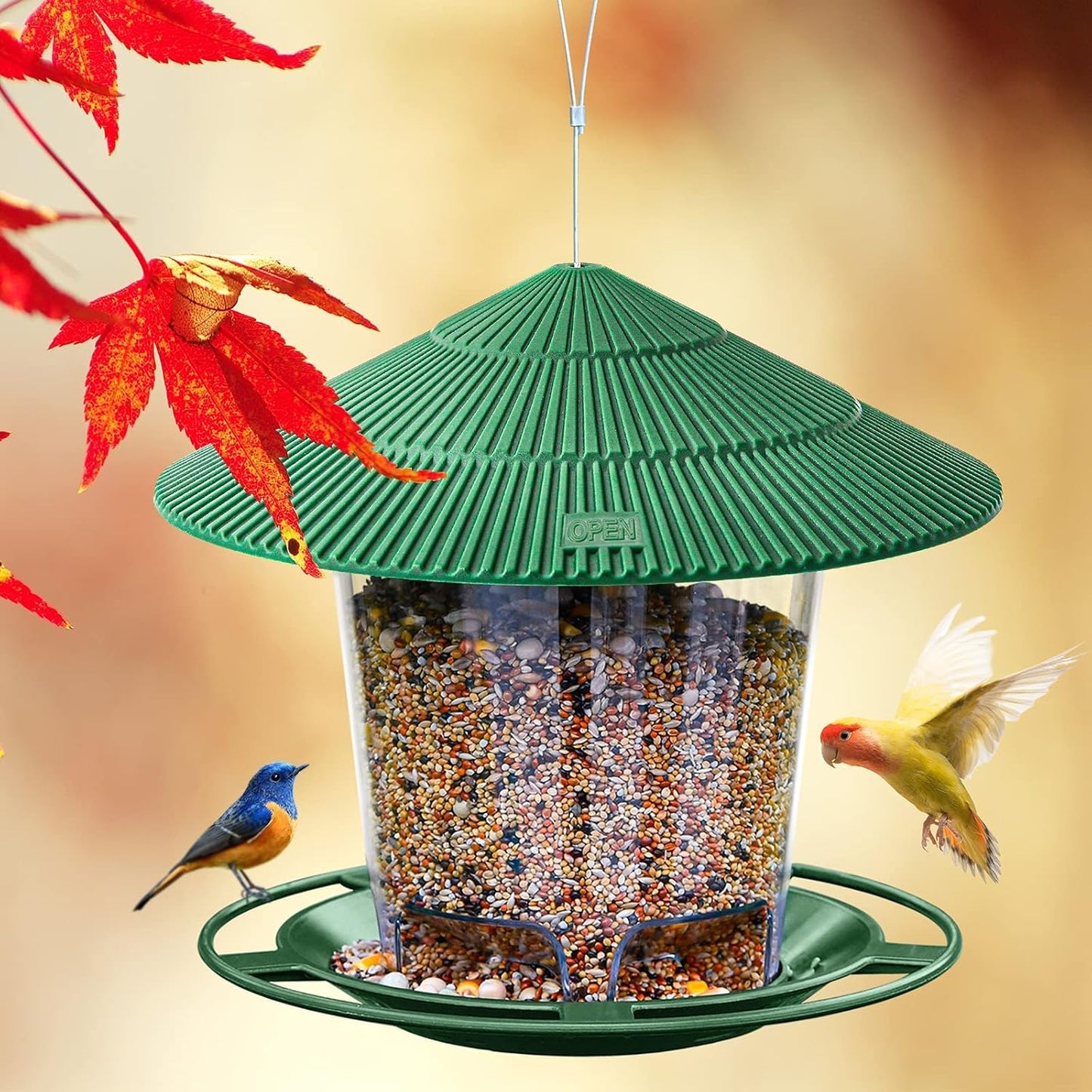 Bird Feeder Outdoor Hanging for Wild Bird Seed, Green