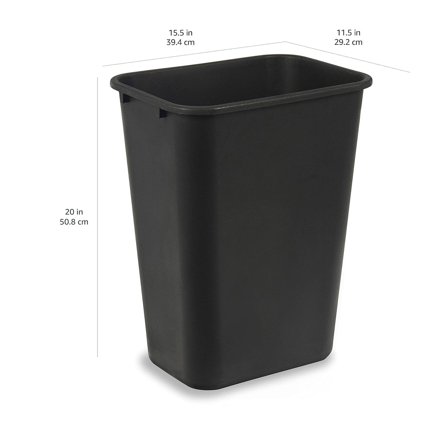 Amazon Basics Rectangular Commercial Office Wastebasket, Easy to Clean, Space-Saving, 10 Gallon, Black