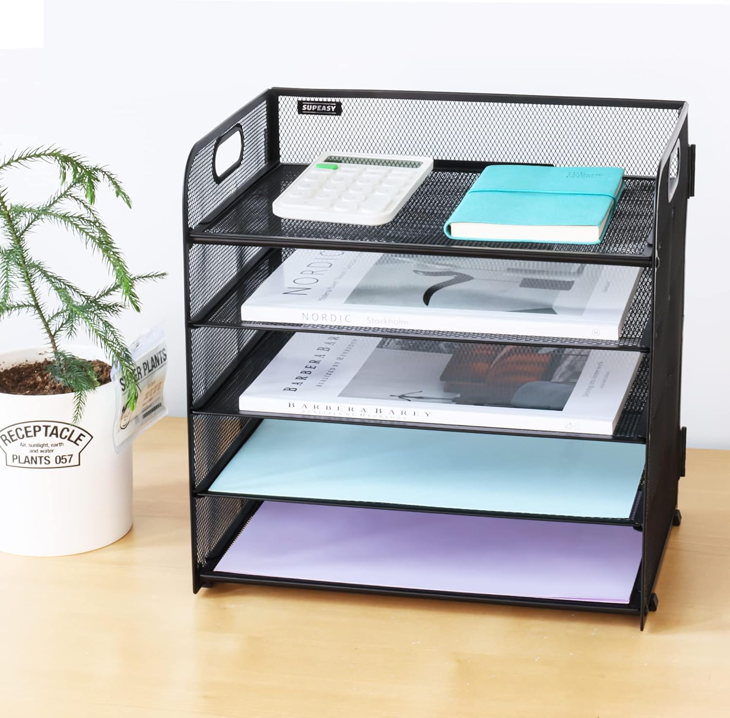 Supeasy 5 Trays Paper Organizer Letter Tray with Handle-Mesh Desk File