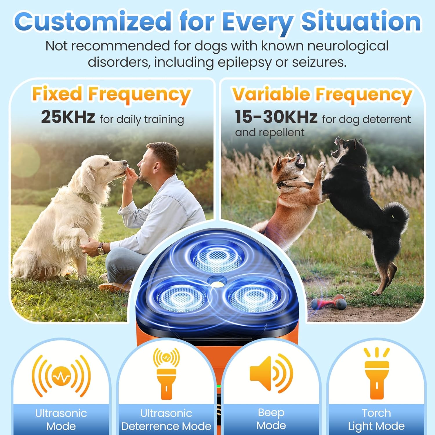Dog Bark Deterrent Device 3X Anti Barking Device for Dogs, 5 Modes Sto