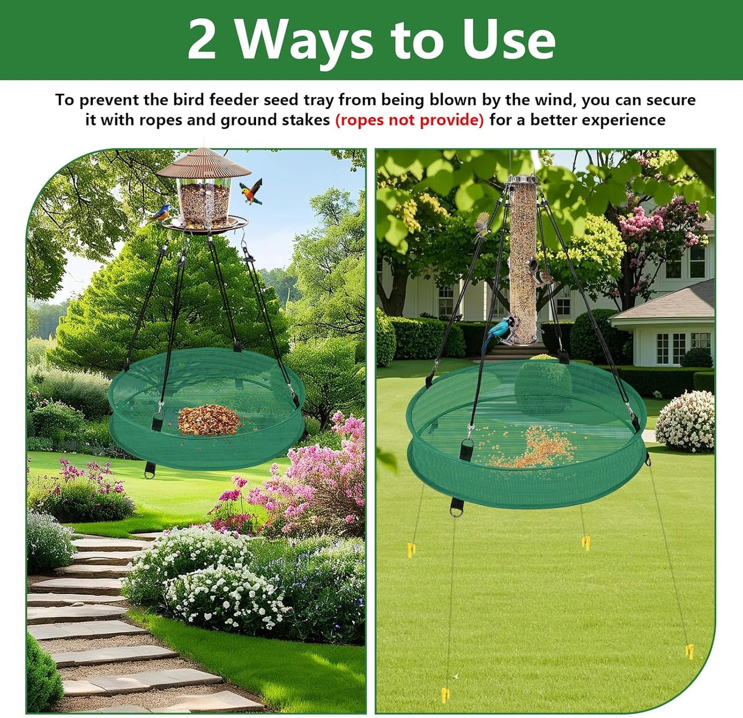 2Pcs Bird Seed & Shell Catcher Tray for Hanging Bird Feeder Platform, Birdseed Hoop for Outdoor Garden Hanging Tray (Green, 20inch)