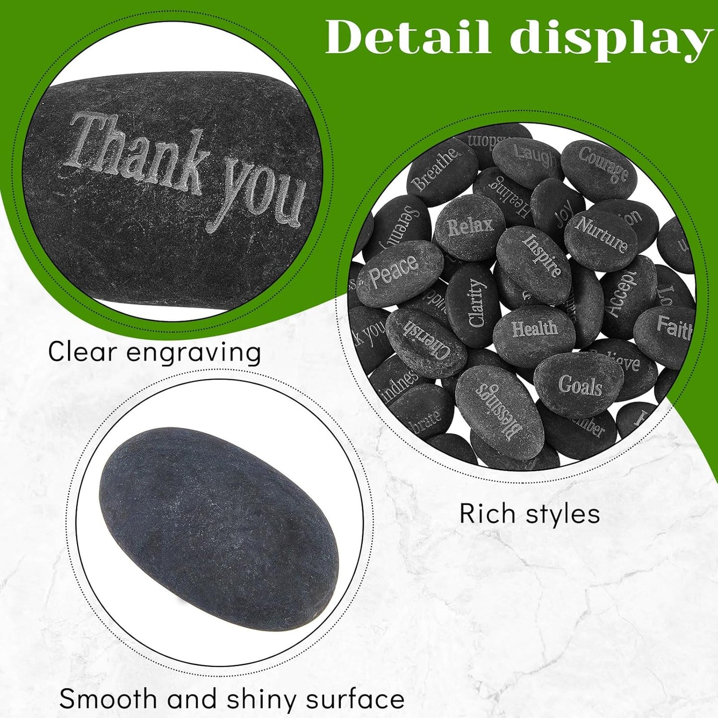 Fabbay Engraved Inspirational Stones, Encouragement Motivational Rocks with Words, Natural River Stone Bulk Set for Garden Decor, Meditation, Positive Gifts & Easter Decorations(Black,40 Pcs)