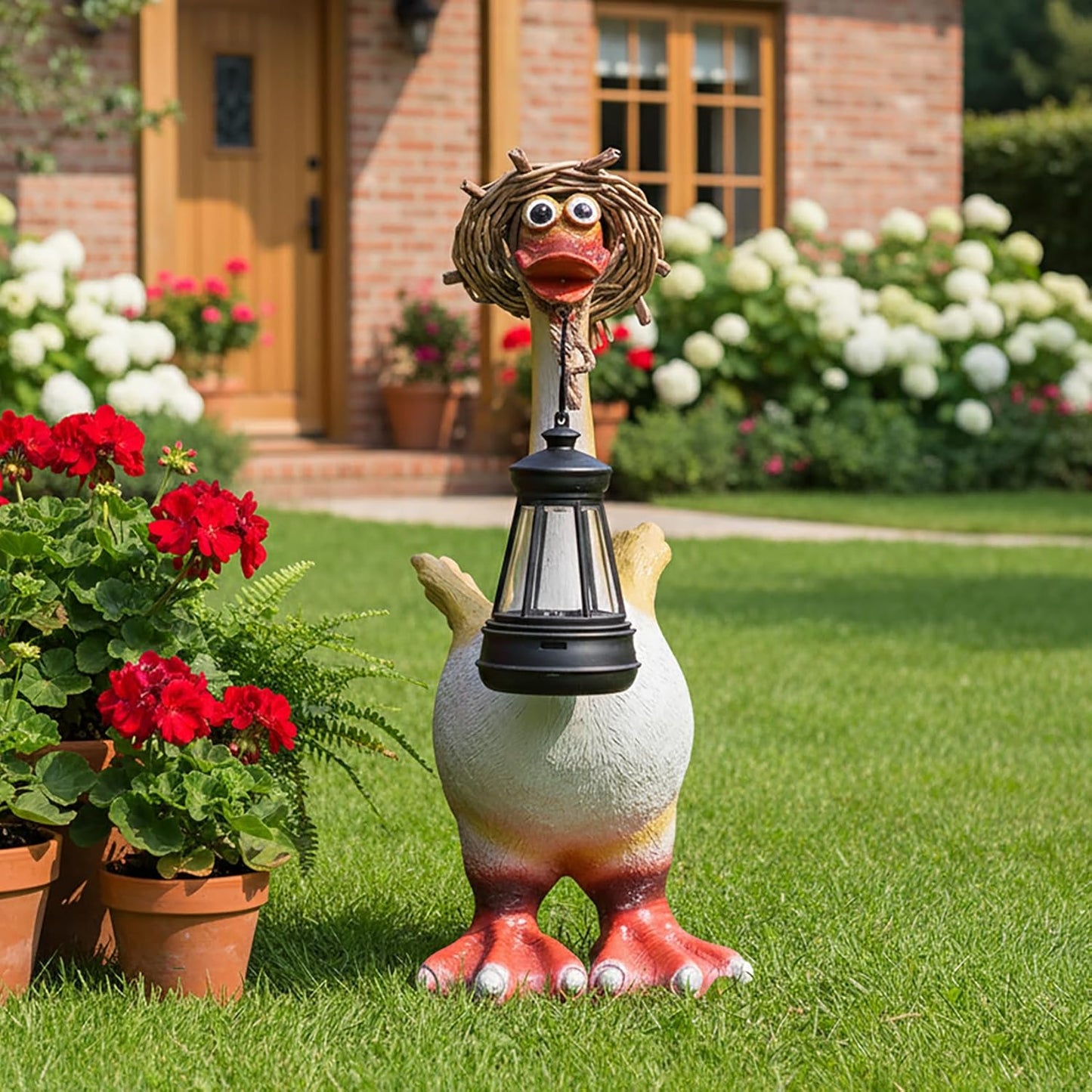 Solar Lamp Garden Duck Figurine - Charming Outdoor Statue Solar Lamp, Whimsical Straw Hat Design
