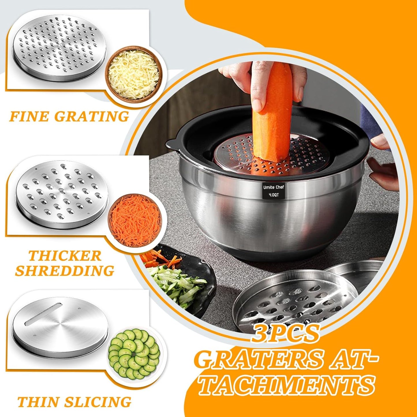 Umite Chef Mixing Bowls with Airtight Lids, 26Pcs Stainless Steel Bowl
