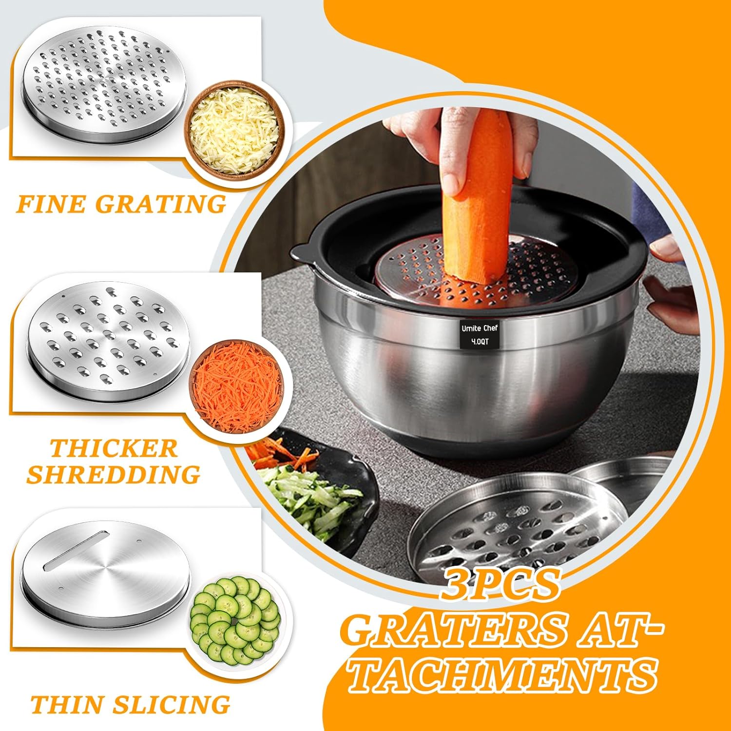 Umite Chef Mixing Bowls with Airtight Lids, 26Pcs Stainless Steel Bowl