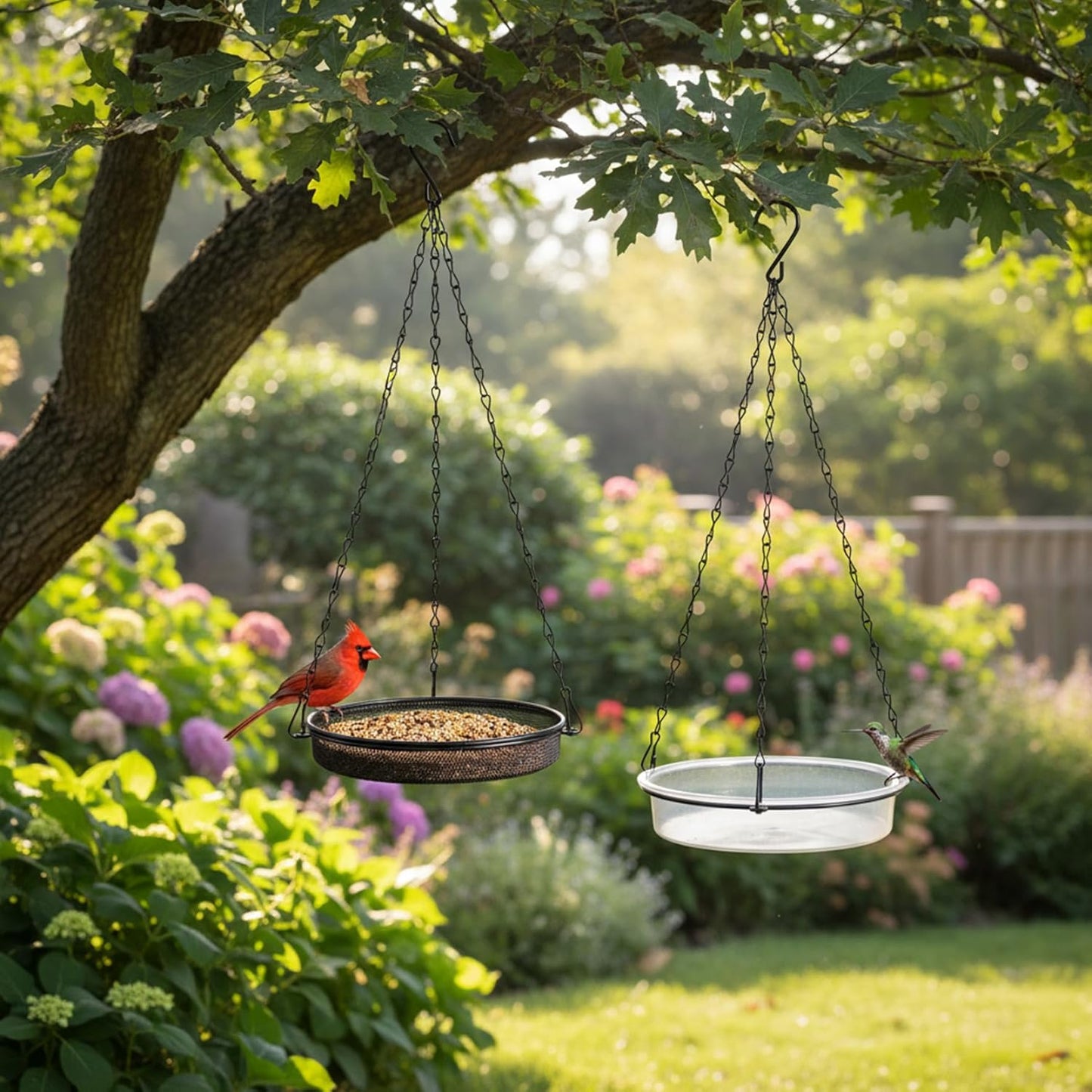 Hanging Bird Bath Birdfeeders Outside Hanging, 2-in-1 Metal Birdfeeder
