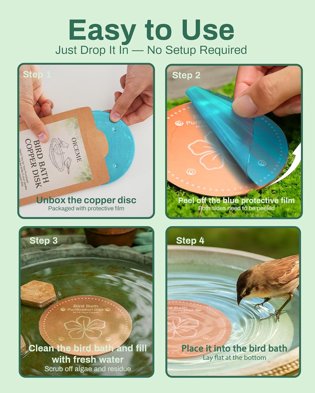 Bird Bath Purification Disk Pure Copper Outside Winter Solar Power Bir