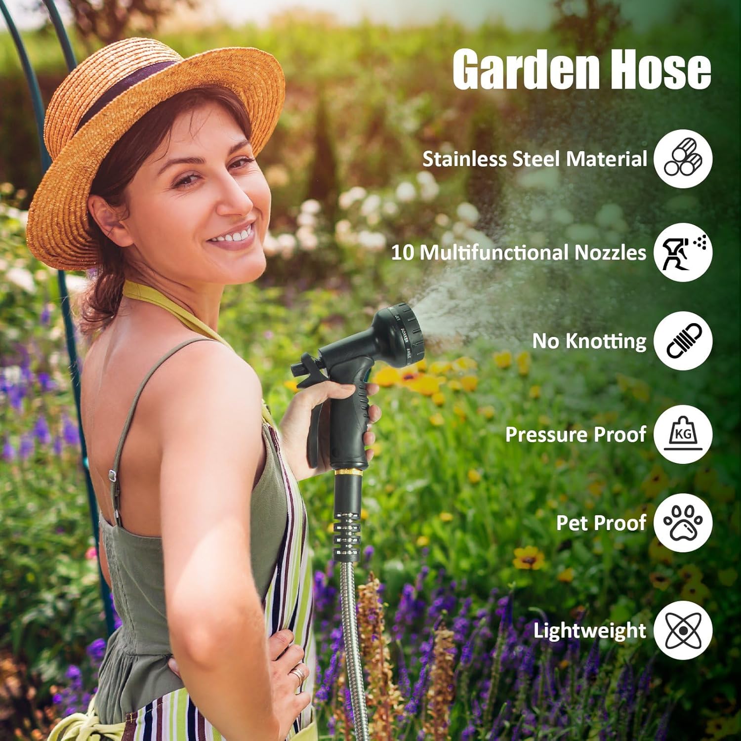 100ft Garden Hose, Heavy Duty Metal Water Hose 100 ft with 10 Function