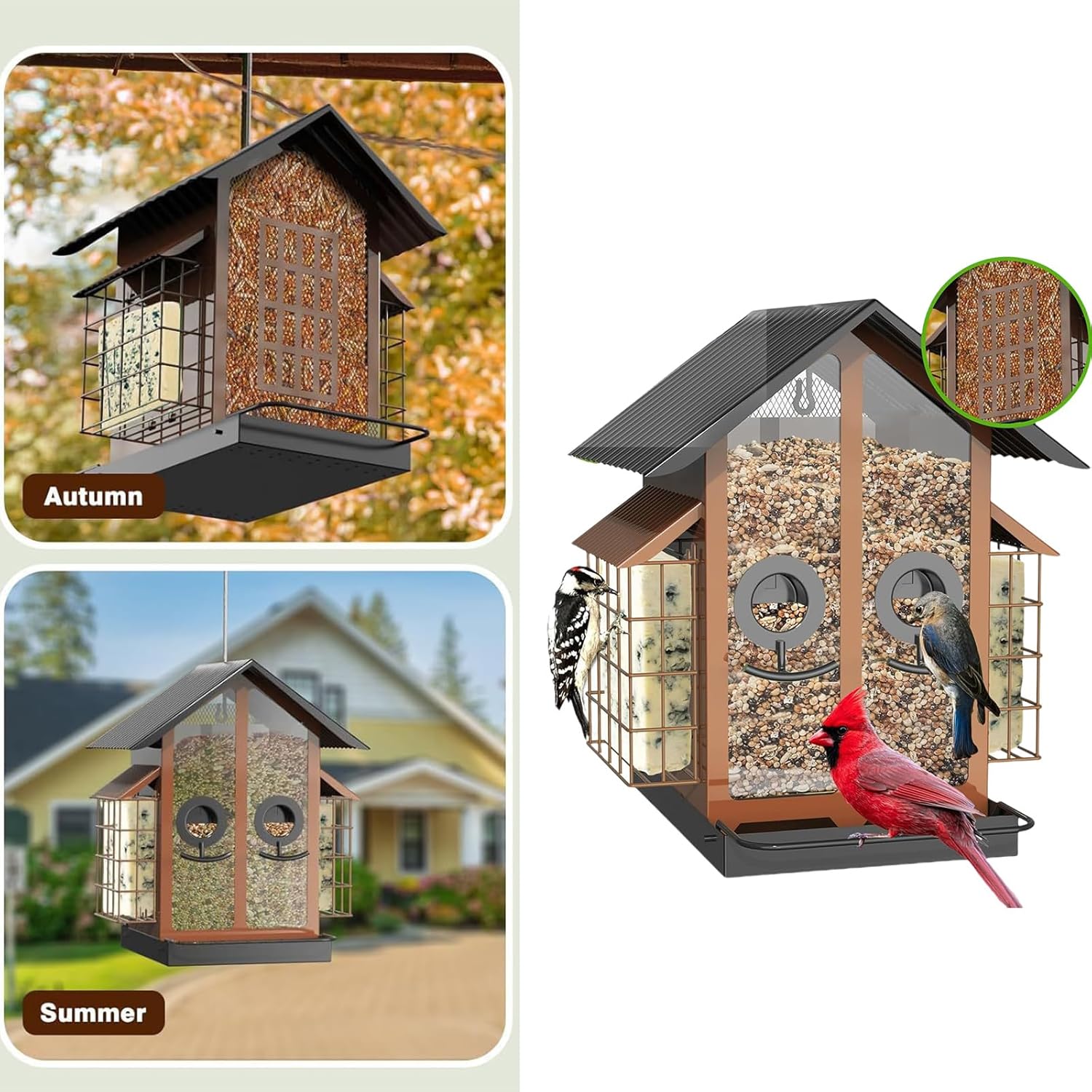Metal Bird Feeder for Garden Yard Outside Backyard with Perch Easy Han