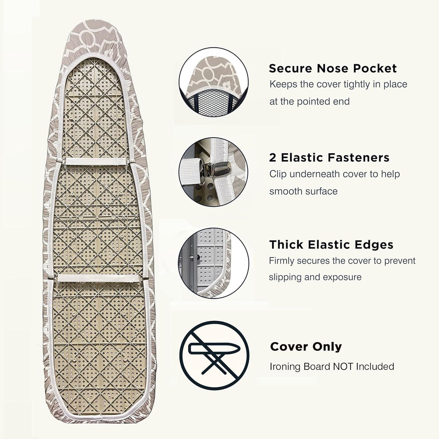 Ironing Board Cover and Pad 15"x54" Extra Thick Natural Cotton, Scorch and Stain Resistant Padding, Standard Size Iron Board Cover with Fasteners Heavy Duty Elastic Edge, Heatproof Geometric