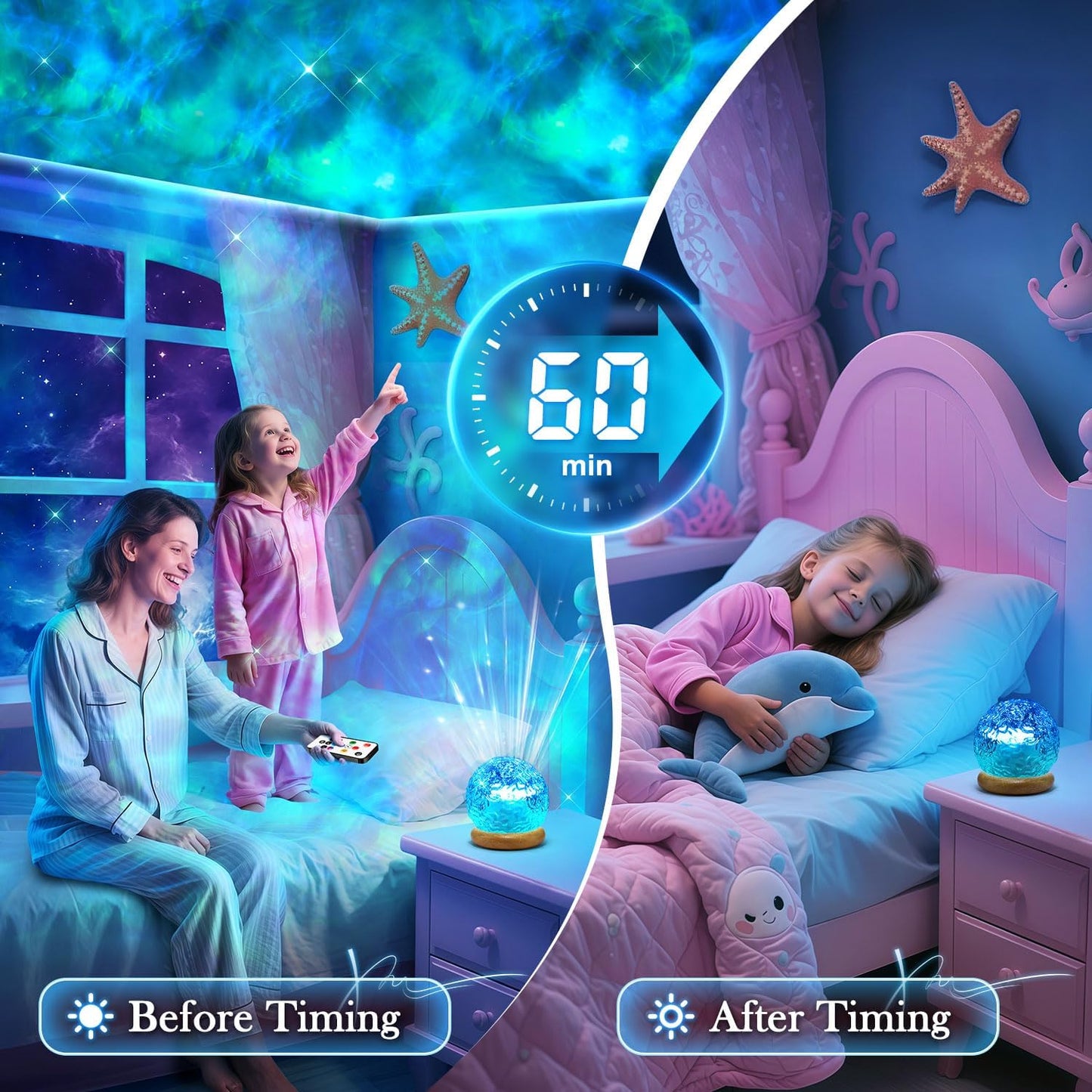 Mood Lighting Crystal Ball,18 Colors Northern Lights Projector & Aurora Light Projector for Bedroom, Dimmable Projector Night Light,Remote Ambient Lighting,Cute Room Decor for Teen Girls Birthday Gift