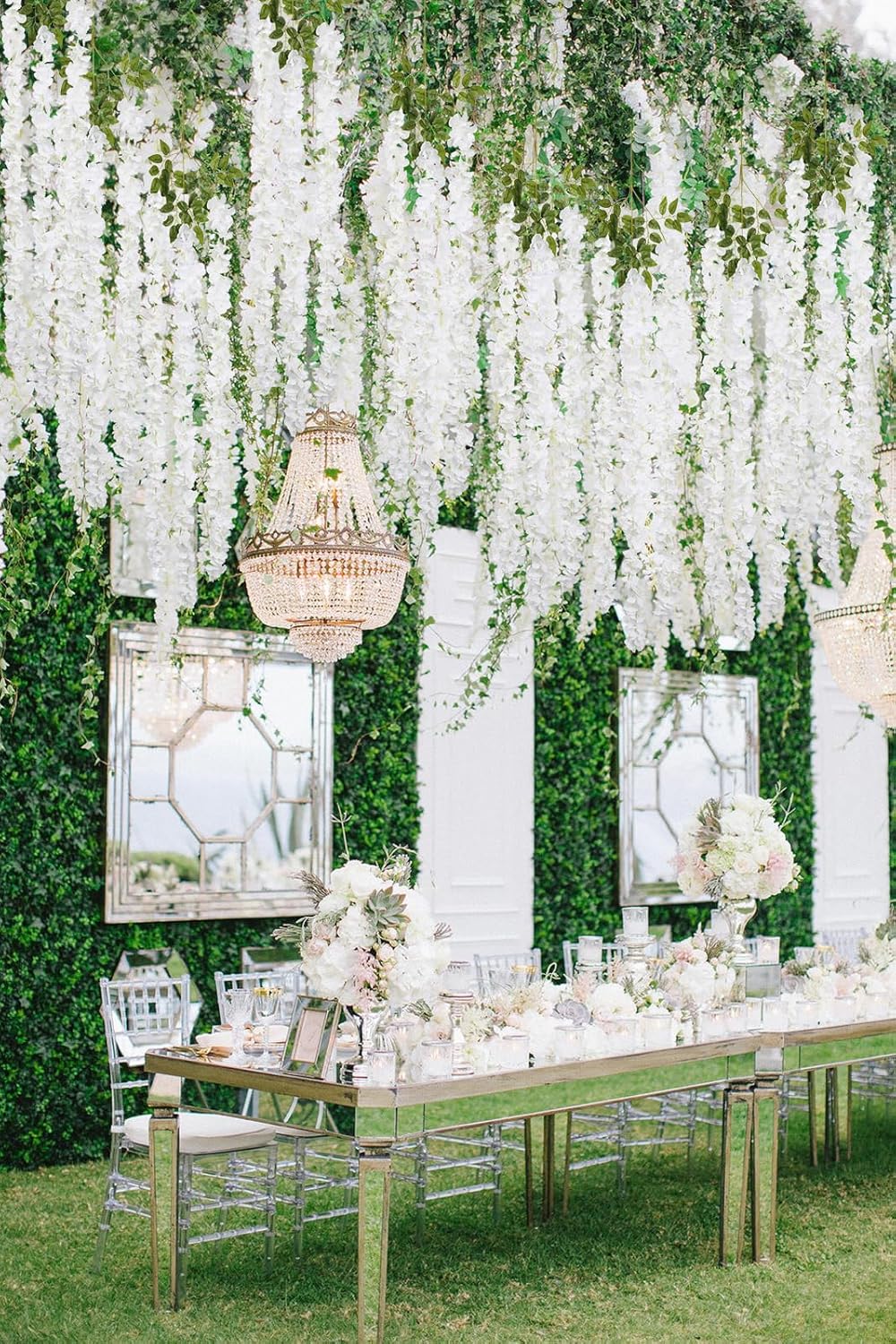 IPOPU White Wisteria Hanging Flowers Garland 6.4FT Wisteria Garland Hanging Flowers for Decoration for Wedding Arch, Backdrop, Garden Party Decor, 3 PCS (White)
