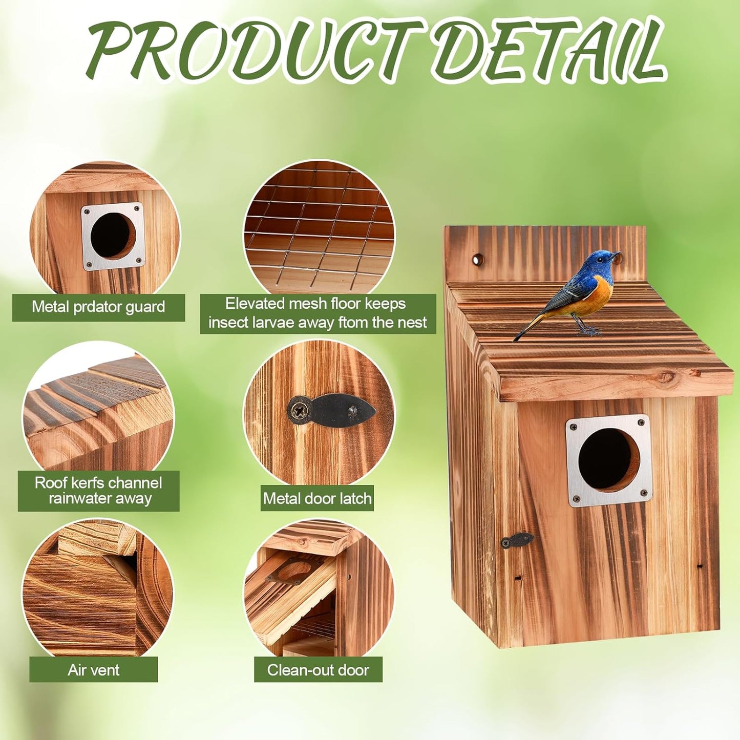 4-Piece Outdoor Bird House Set, Bird Houses for Outside with Metal Guards, Safety Locks, Flight Slots, & Ventilation, Bluebird Houses with 1-1/2" Entrance for Bluebirds, Wrens, Finches