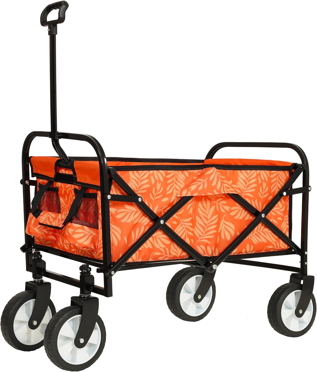 Heavy-Duty 500lb Beach Wagon & 225lb Foldable Utility Cart – All-Terrain Pneumatic Tires, Sturdy Steel Frame, Collapsible for Camping, Gardening, Beach Use (Black & Orange)