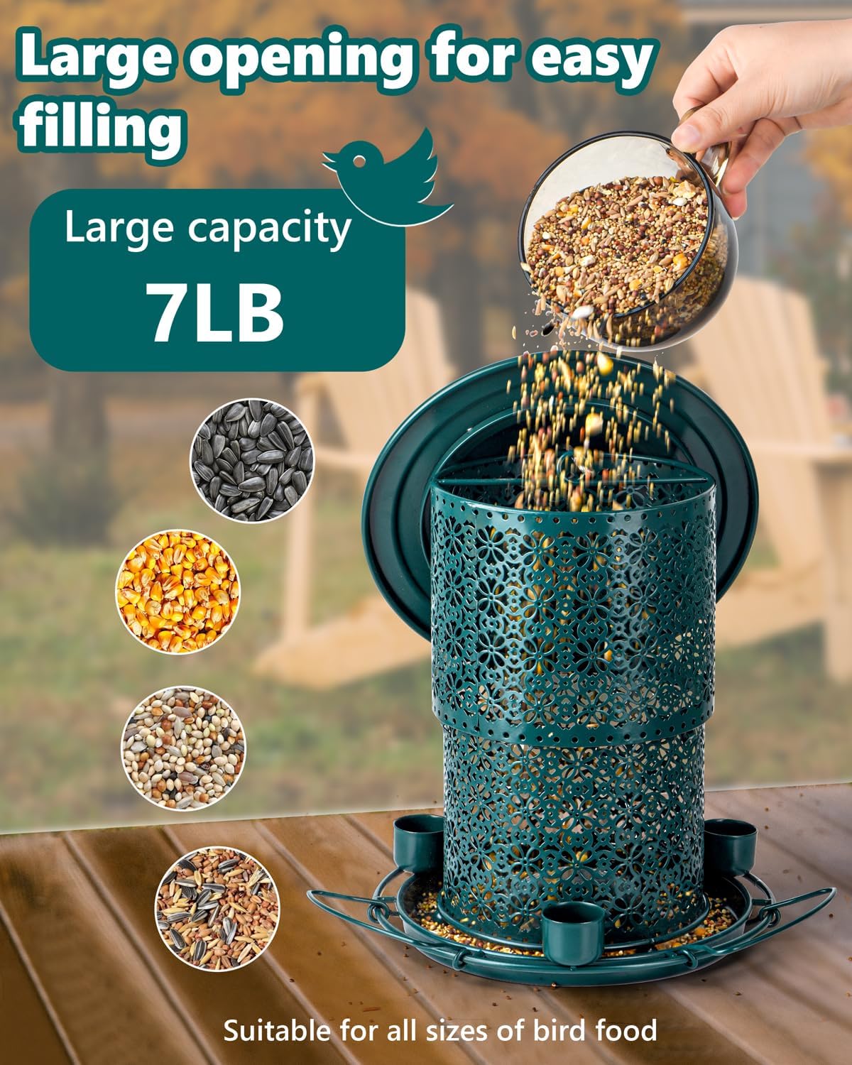 Metal Bird Feeders for Outdoors Hanging, Weather Resistant Wild Bird F