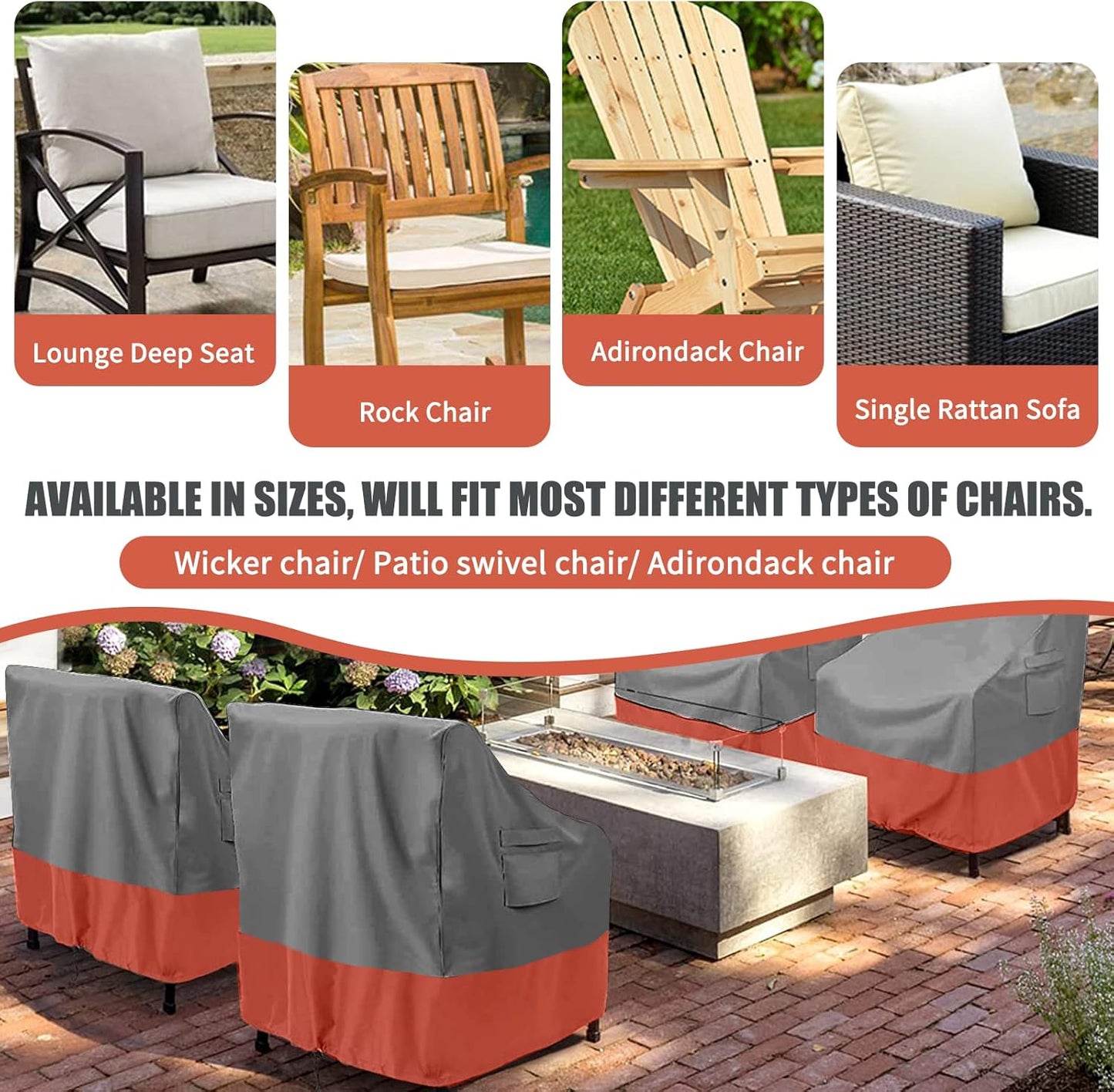 Outdoor Chair Covers Waterproof 600D Heavy Duty - All Weather Patio Fu