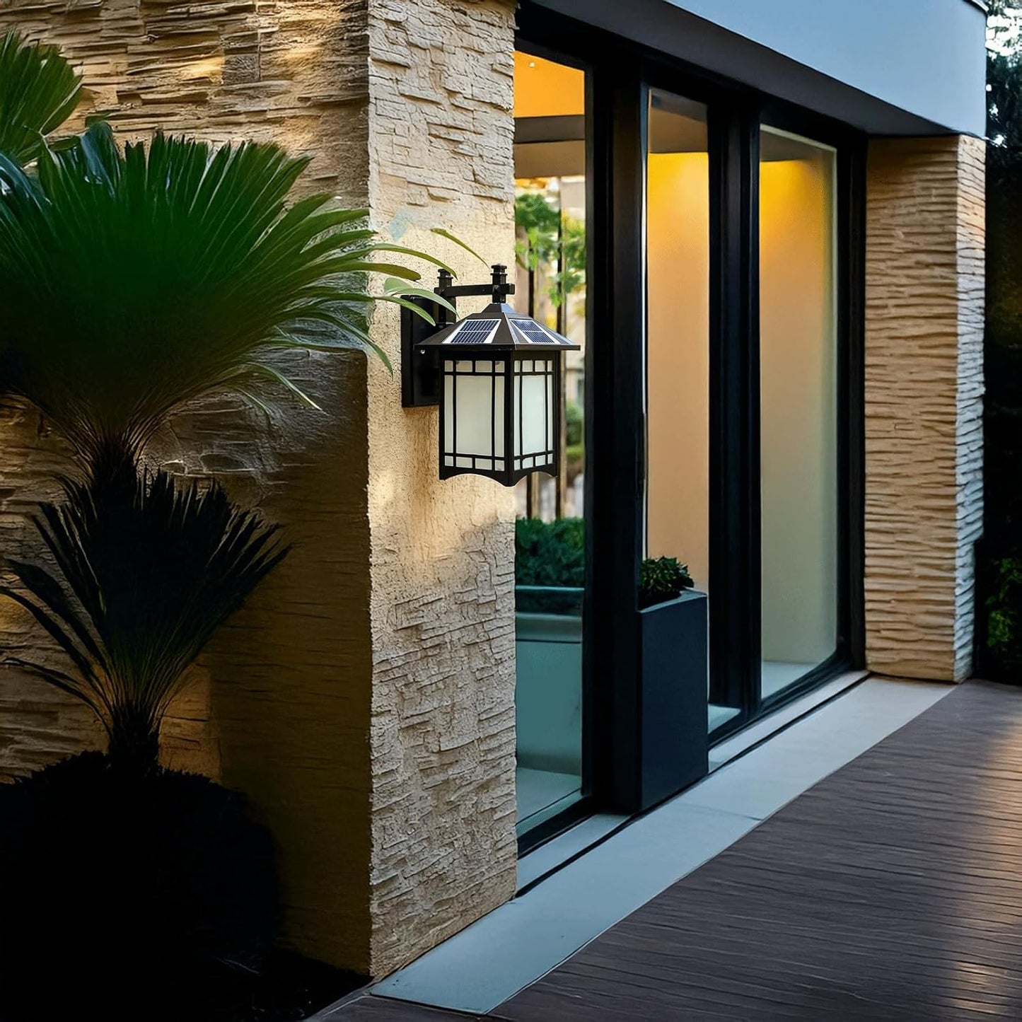 Solar Powered Outdoor Wall Lantern, E27 Wall Lamp with Classic Lattice Glass Shade, Cast Aluminum Waterproof Wall Light, Black Exterior Wall Mounted Lighting for Garden, Patio, Porch, Yard