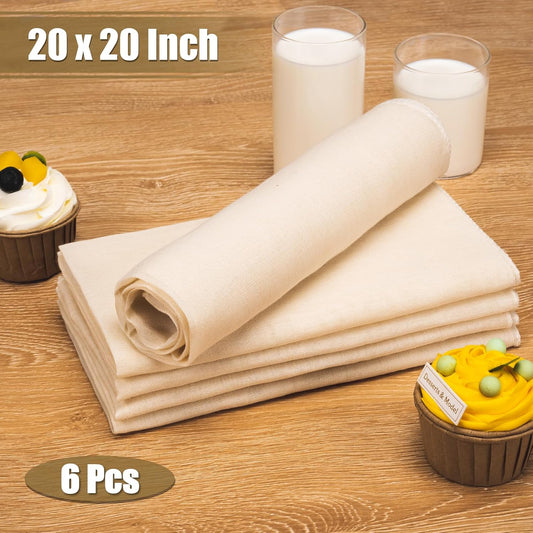 Cheese Cloths for Straining, 6PCS 20x20 Inch Grade 100 Cheese Cloth, Reusable Washable Unbleached Pure Cotton Cheesecloth for Cooking and Cheese Making with Hemmed Edge