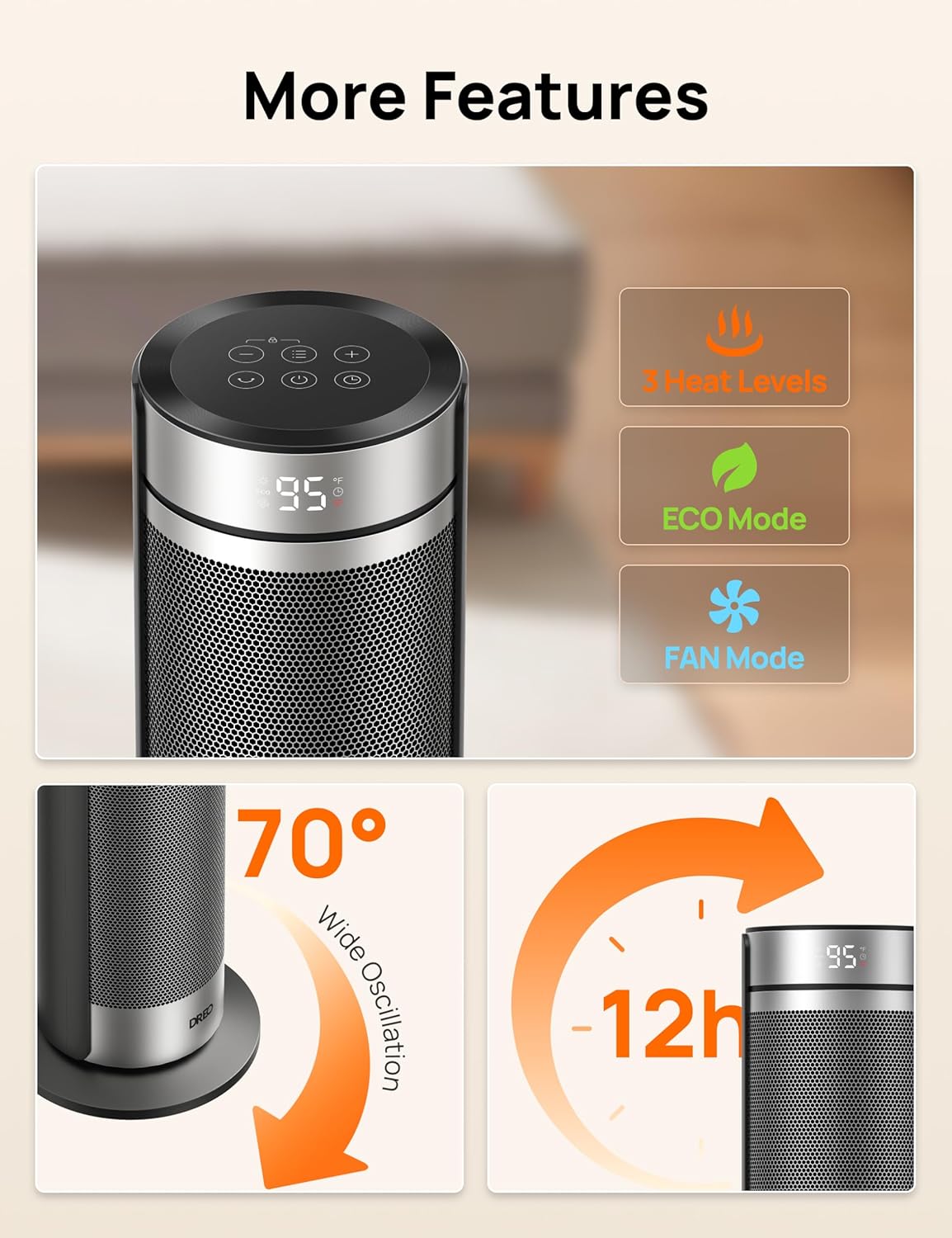 DREO Space Heater for Large Room, 23 Inch Electric Heaters for Indoor 