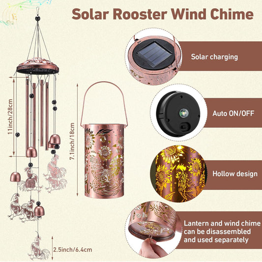 Retisee Rooster Solar Wind Chimes Outdoor Metal Rooster Gifts Solar Li