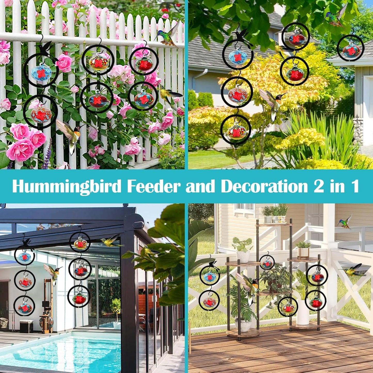 Glass Hummingbird Feeder for Outdoors 6 PCS Small Hand Blown Glass Bird Feeding Balls Hanging Wild Bird Feeders 5OZ x 6PCS Backyard Garden Decorations with Brush Injector