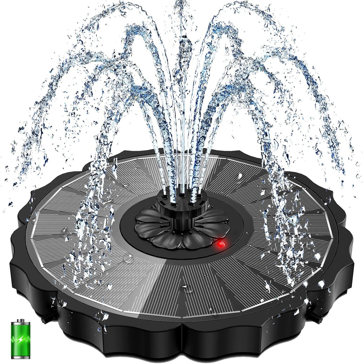 Yzert Solar Fountain with 2000mAh Battery & Innovative Indicator Works in Cloudy Day, 3.5W 2026 Glass Solar Water Fountain Pump Flower Shape with 7 Nozzles for Bird Baths, Pools, Outdoors (Black)