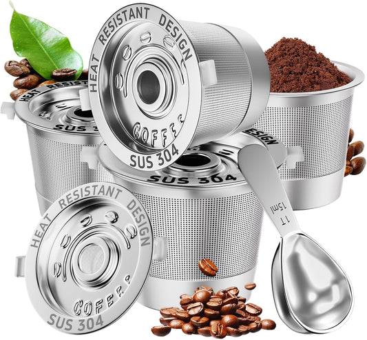 4 Pack Reusable K Cups Coffee Pods for Keurig 1.0: Stainless Steel Reusable Coffee Pods for Keurig Coffee Pods Reusable, BPA-Free, SUS 304‌, Scoop, Heat Resistant Handles