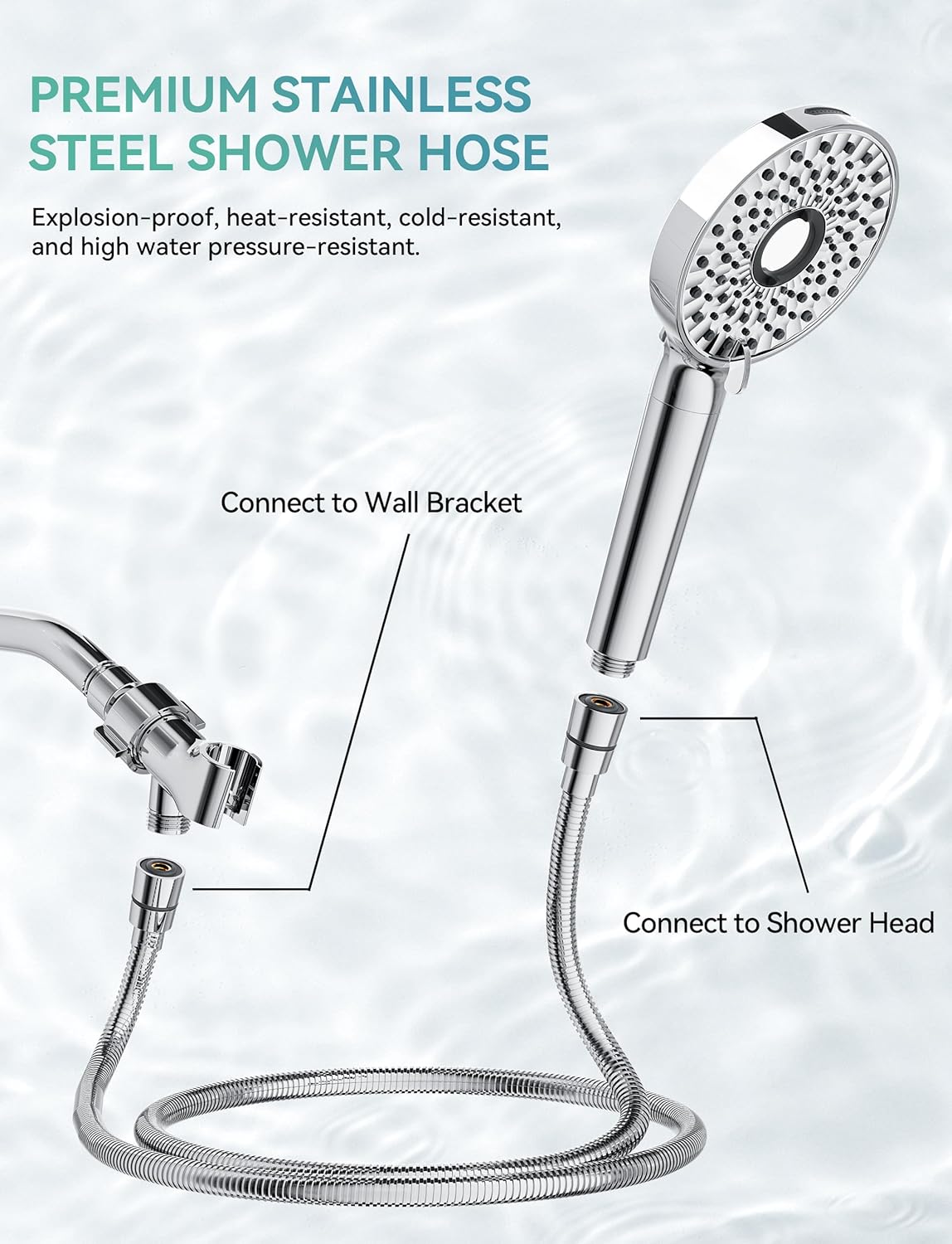 Filtered Shower Head with Handheld, High Pressure 10-Spd Detachable Chrome Showerhead with Stainless Hose, Water Softener Filter Beads for Hard Water - Remove Chlorine, Reduce Dry Itchy Skin