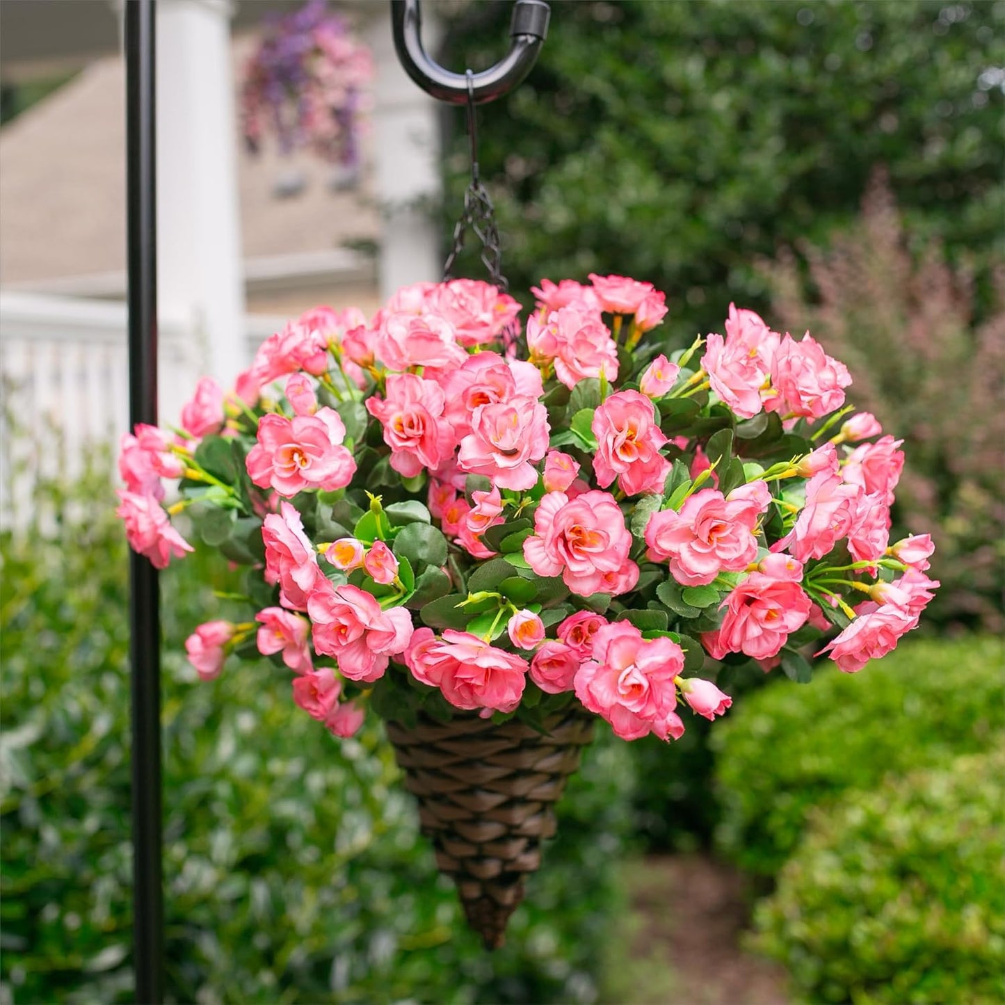 Artificial Faux Flowers Plants for Outdoor Outside Spring Decoration, Fake Silk Pink Camellia UV Resistant Realistic for Planter Pot Porch Patio Balcony Garden Yard Home Decor, 3 Large Bundles