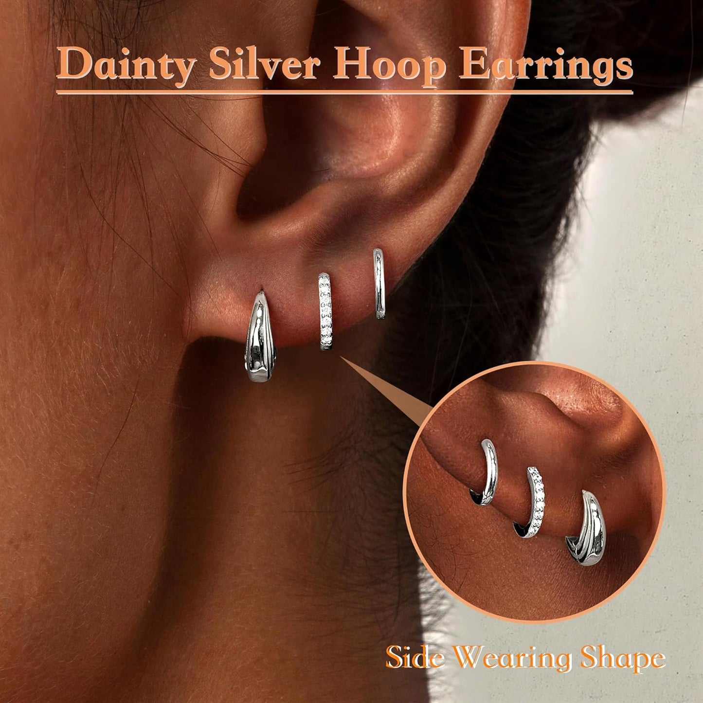 Small Sterling Silver Huggie Hoop Earrings Set for Women, Hypoallergen