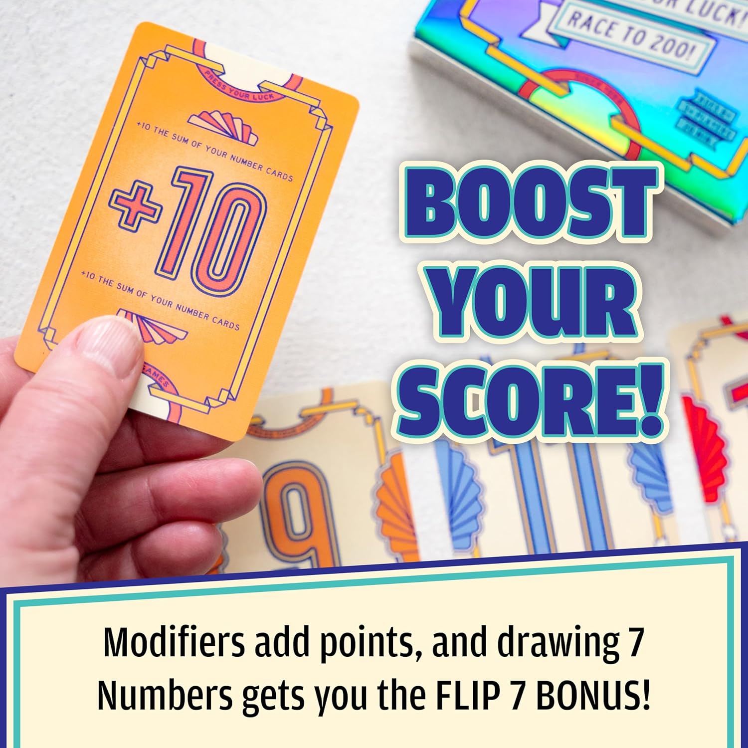 USAOPOLY Flip 7, The Ultimate Blend of Press Your Luck & Strategy, Fas
