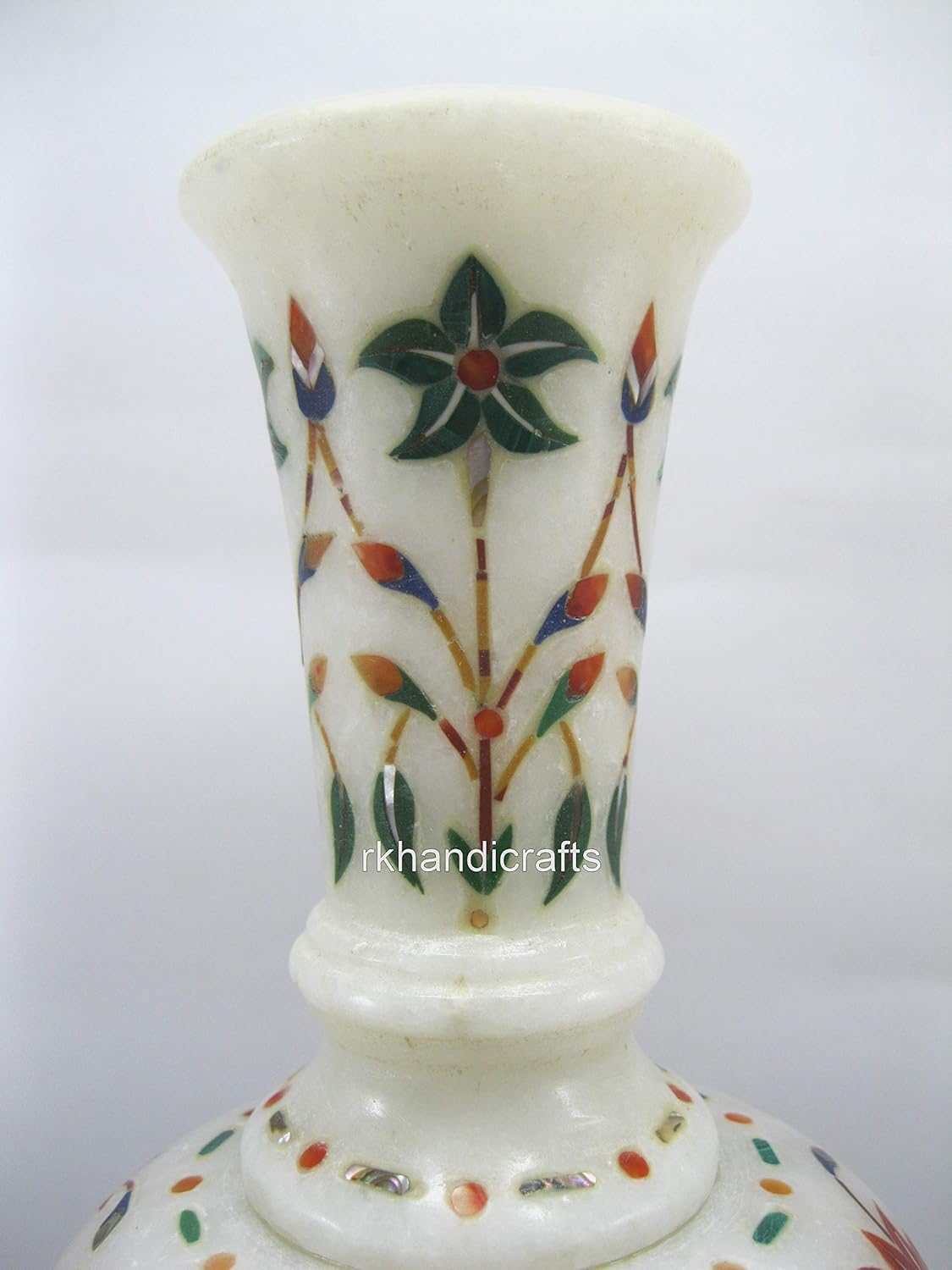 8 Inches Floral Pattern Inlay Work Flower Pot for Garden Area Decor Wh