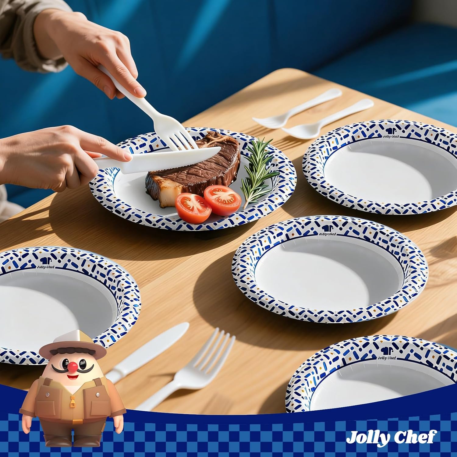 JOLLY CHEF 10 Inch Paper Plates 140 Count, Soak-Proof, Cut Proof, Disp