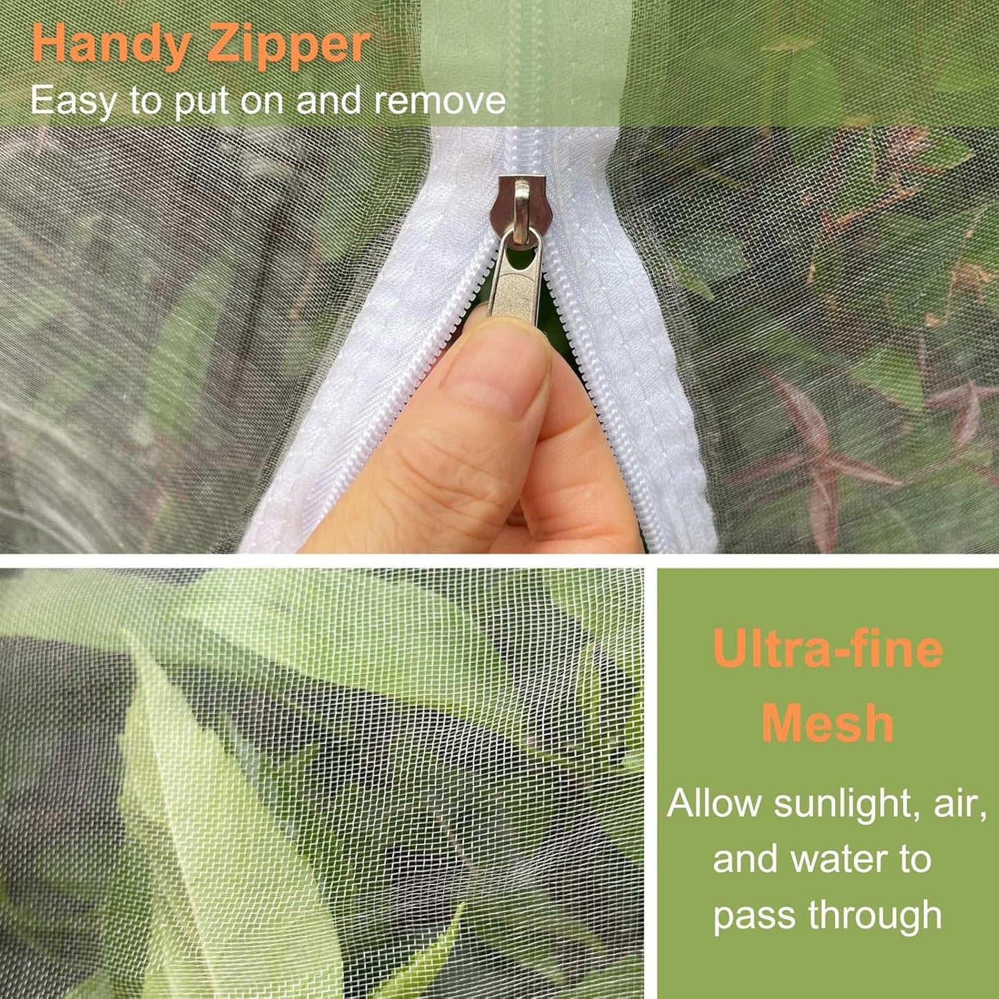 4 Pcs Fruit Tree Netting with Zipper & Drawstring, 4ft x 4ft Insect & 