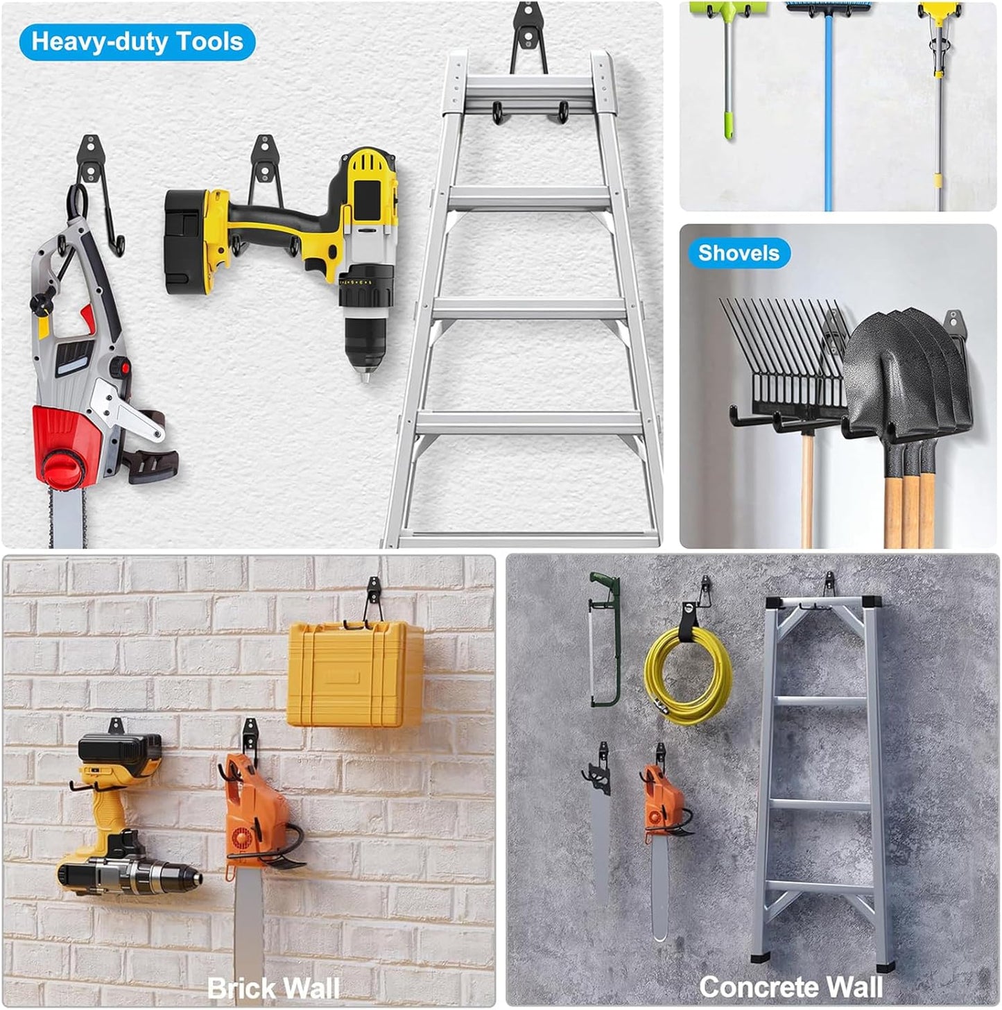 Chainsaw Holder Wall Mount, Garden Power Tool Hanger, Weedeater Rack, String Trimmer Hanger, Utility Hooks for Garage Tool Organizers and Chain Saw Storage 4Pcs
